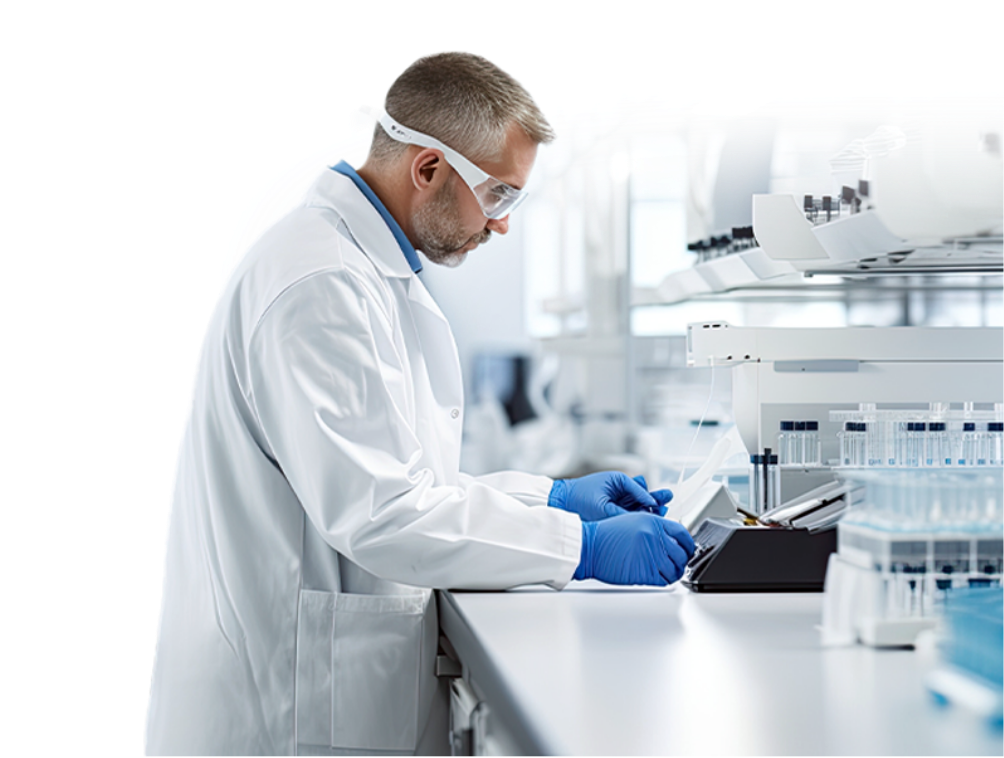 Lab technician performing small molecule analysis